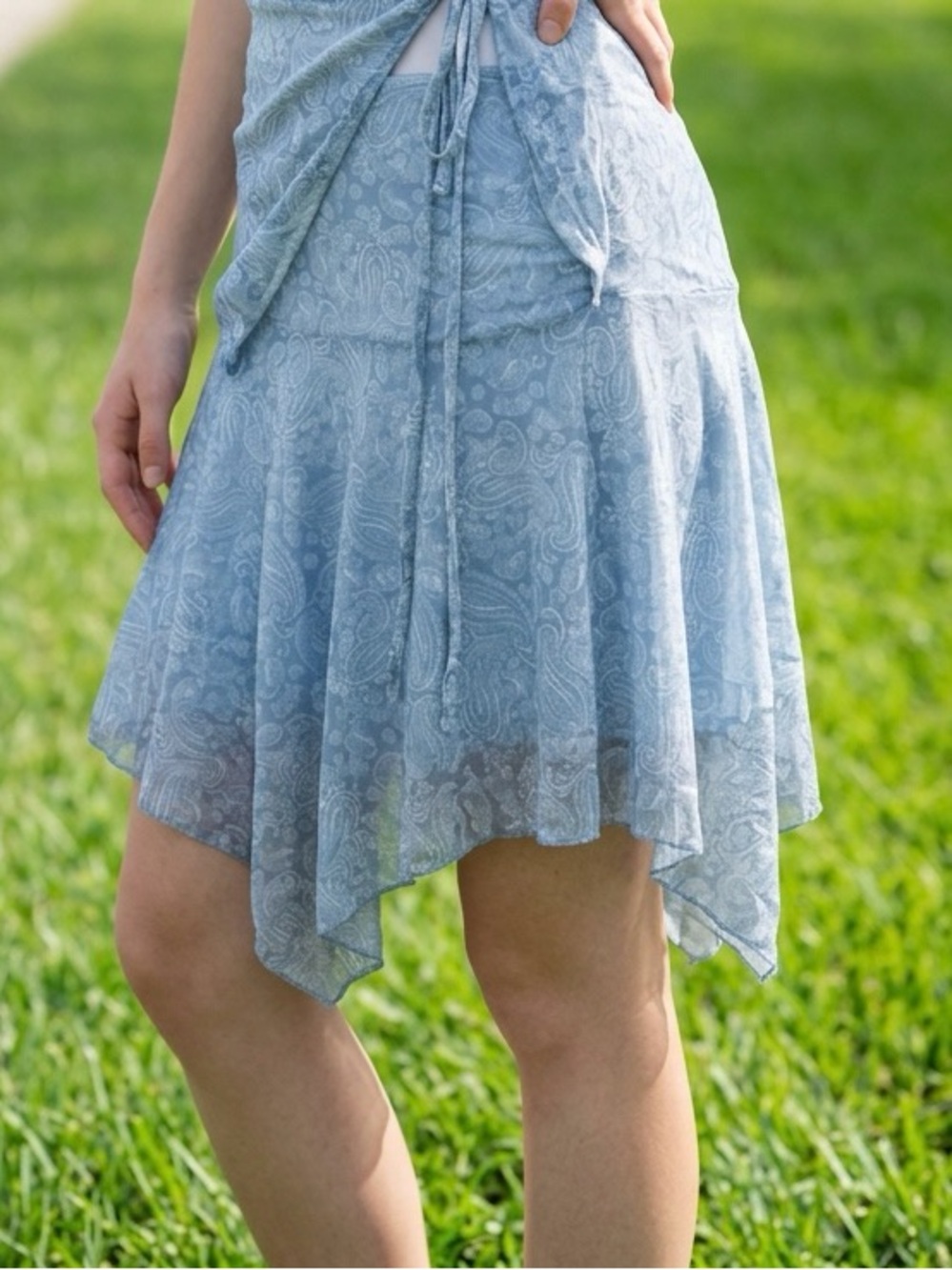 Light Blue Paisley Mesh Handkerchief Skirt